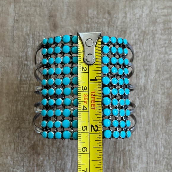 Sterling Silver Turquoise Zuni 10 Row Snake Eye Cuff Bracelet - Picture 11 of 12